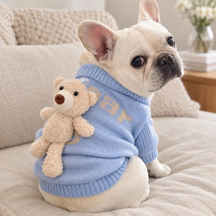 Blue Teddy Bear Dog Sweater — gallery photo 2