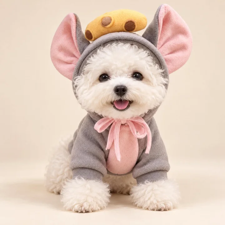 Mouse Pet Costume, Cheese Hooded Outfit, Halloween Clothes for Cats and Dogs
