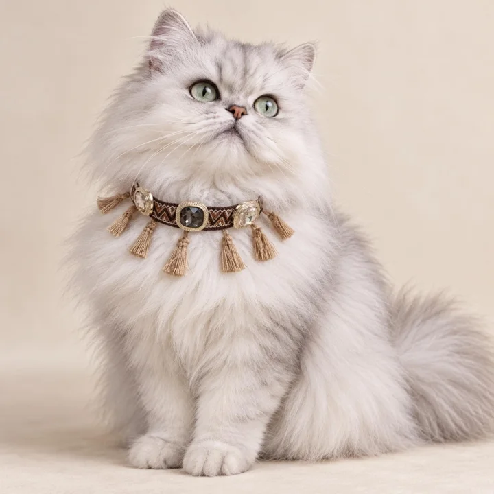 Boho Pet Choker, Jeweled Tassel Collar, Vintage Necklace for Cats and Dogs