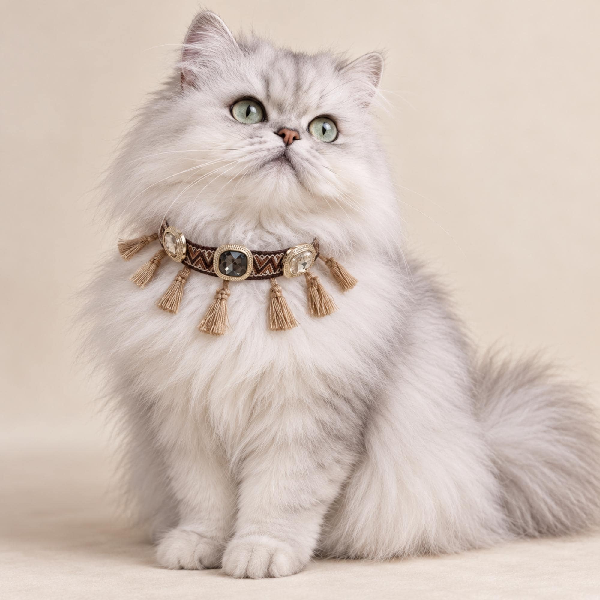 Boho Pet Choker, Jeweled Tassel Collar, Vintage Necklace for Cats and Dogs — gallery photo 1
