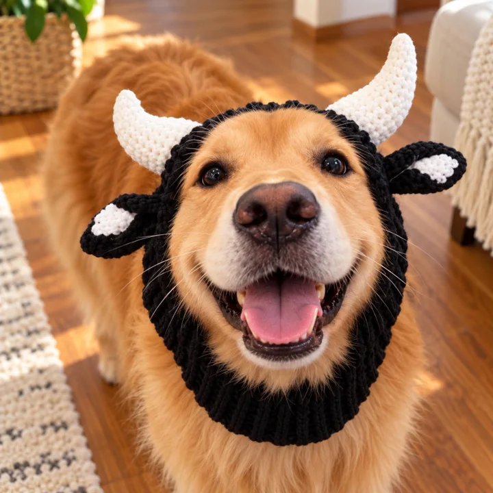 Handmade Crochet Cow Dog Hat — gallery photo 2