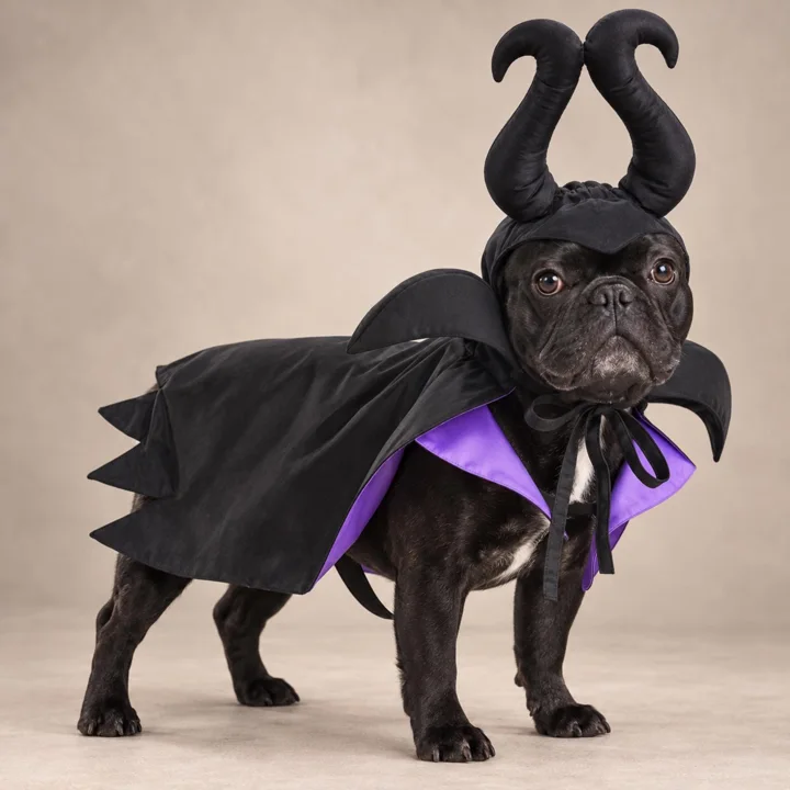 Gothic Demon Pet Costume, Black Horned Halloween Cape for Dogs & Cats