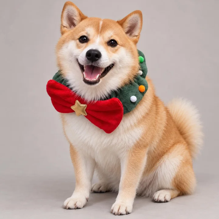 Christmas Wreath Pet Collar, Red Bow Gold Star Neckwear for Cats and Dogs