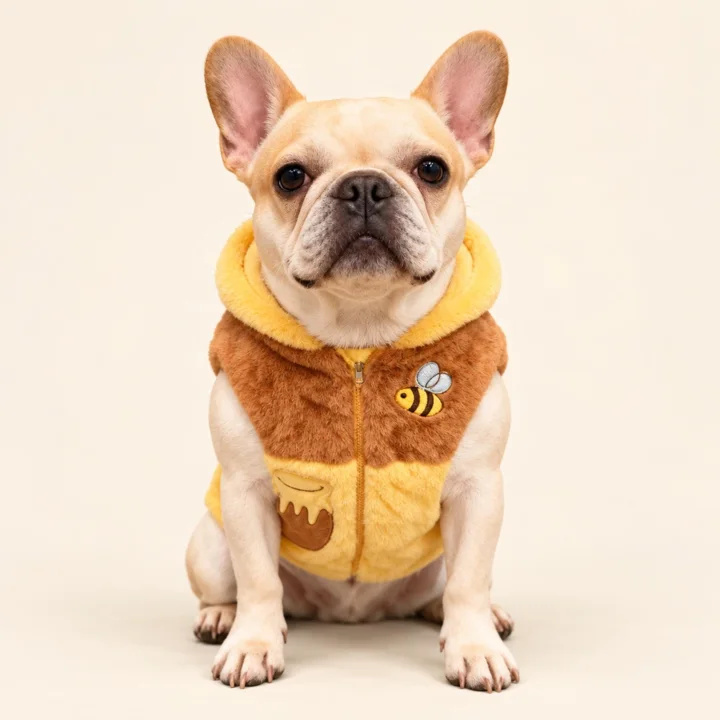 Honey Bee Plush Dog Vest, Brown & Yellow Pet Jacket With Bee Embroidery