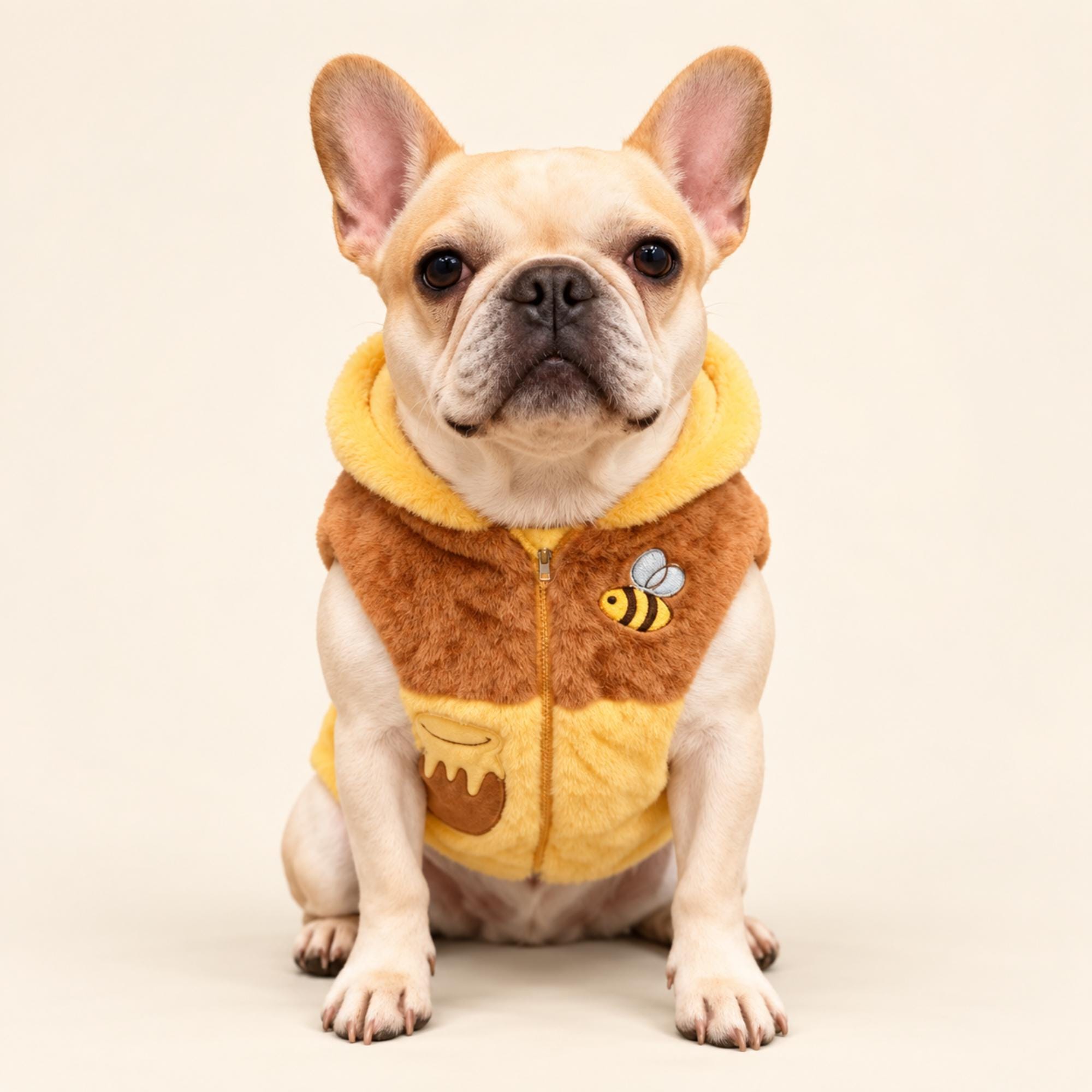 Honey Bee Plush Dog Vest, Brown & Yellow Pet Jacket With Bee Embroidery — gallery photo 1