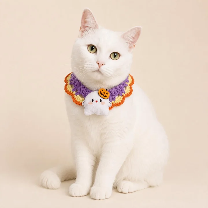 Ghost Crochet Halloween Pet Collar — gallery photo 6