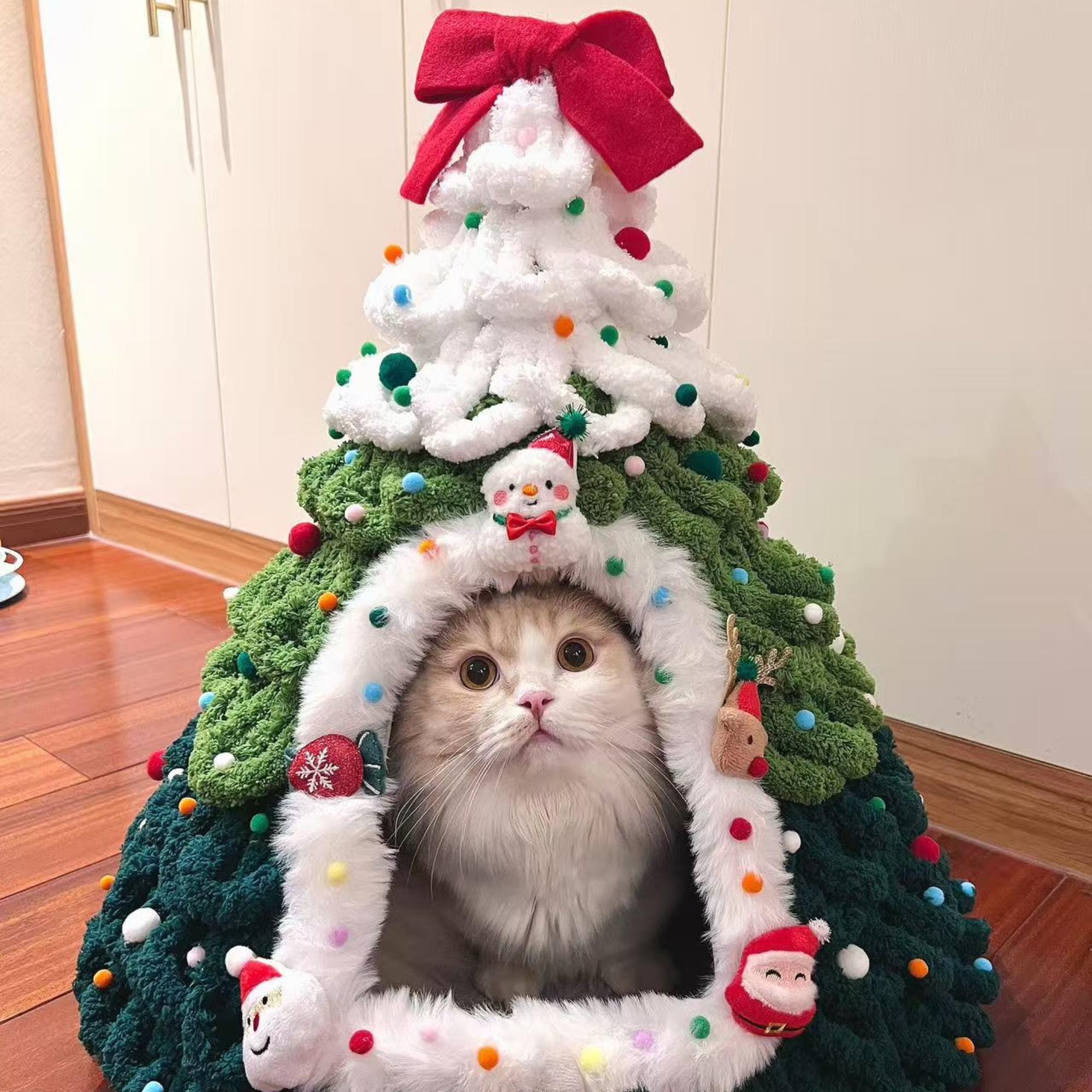 DIY Christmas Tree Cat Cave Kit, Plush Yarn Pet Bed Craft Kit