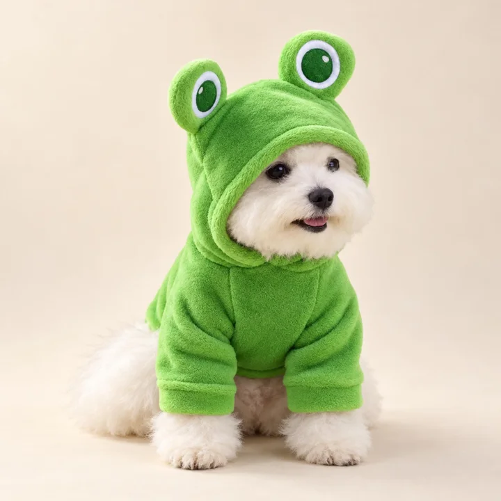 Frog Pet Hoodie, Green Plush Animal Costume, Halloween Outfit for Cats and Dogs