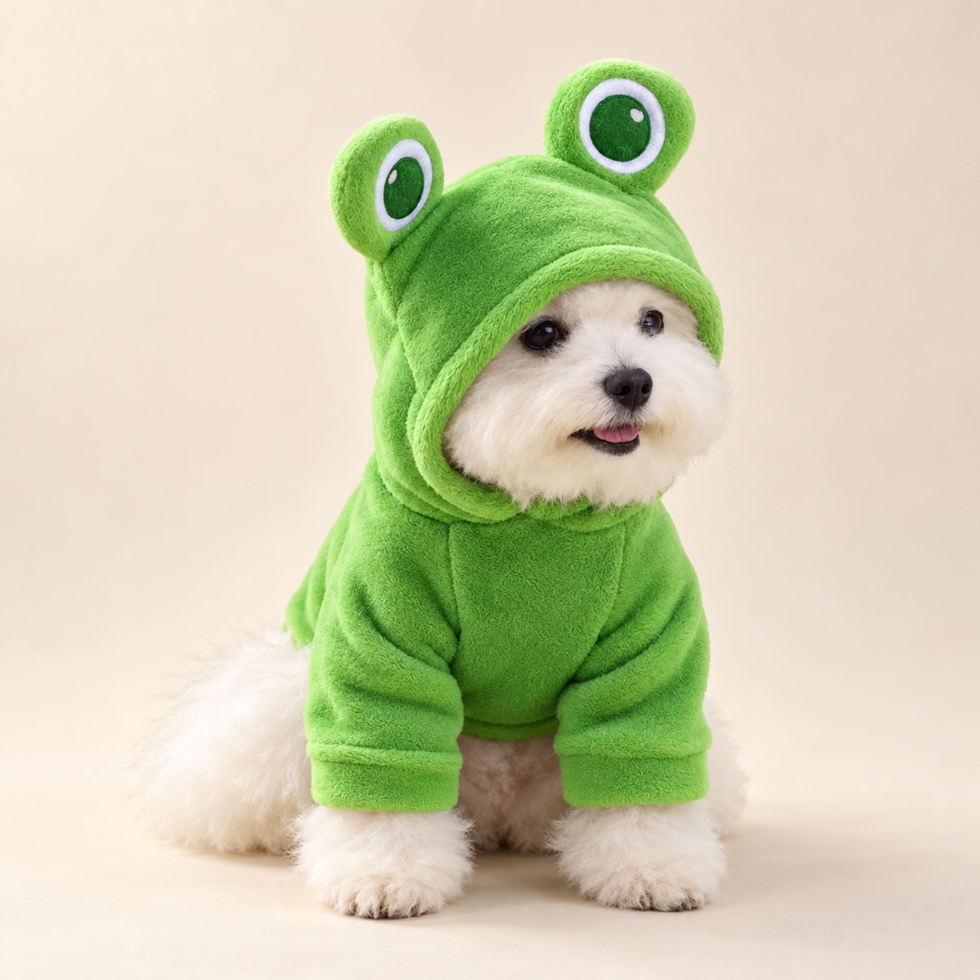 Frog Pet Hoodie, Green Plush Animal Costume, Halloween Outfit for Cats and Dogs — gallery photo 1