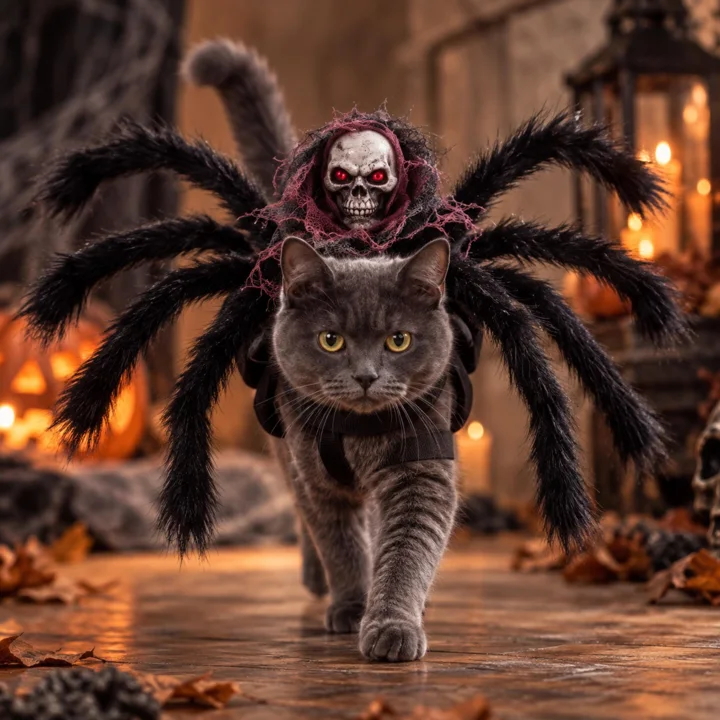 Skull Spider Pet Costume, Furry Halloween Outfit for Cats & Small Dogs
