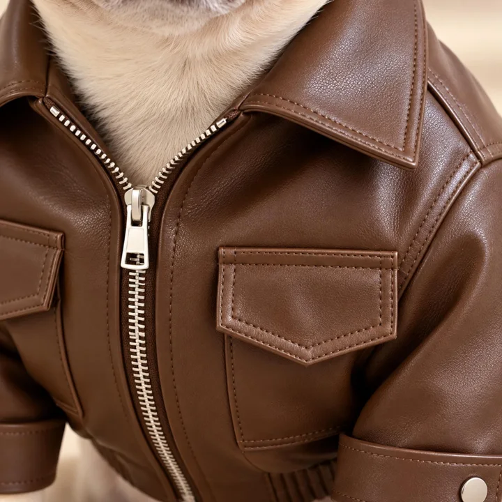 Brown Faux Leather Dog Jacket — gallery photo 7