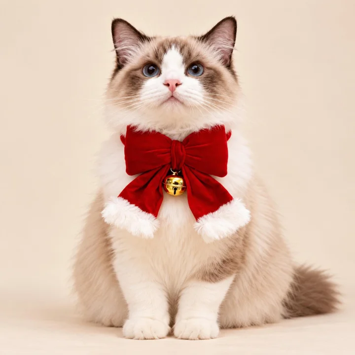 Christmas Pet Bow Collar, Red Velvet Bell Neckwear for Cats and Dogs
