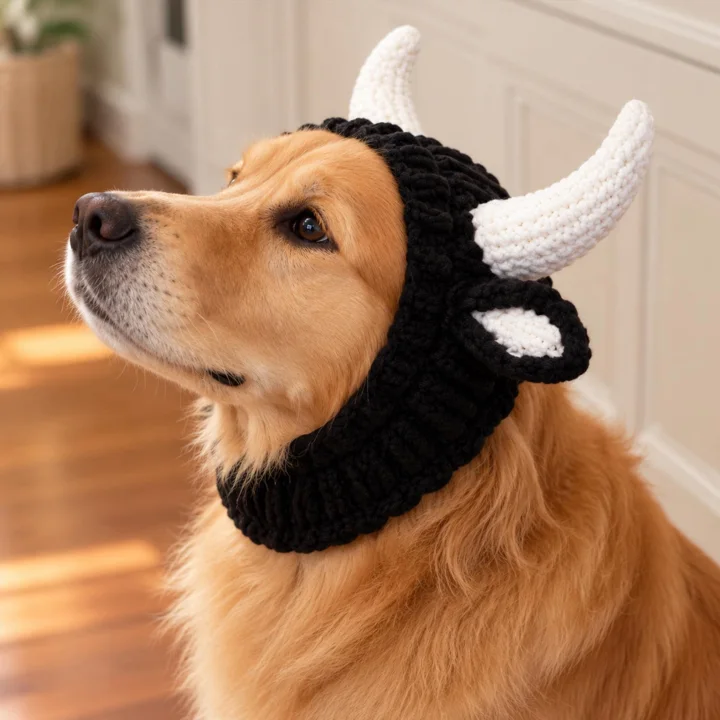 Handmade Crochet Cow Dog Hat — gallery photo 3