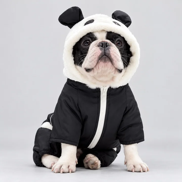 Panda Pet Jumpsuit, Black White Four Leg Costume, Winter Hoodie for Dogs and Cats