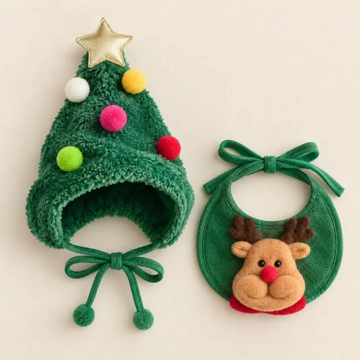 Christmas Tree Pet Hat & Reindeer Bib Set — gallery photo 2