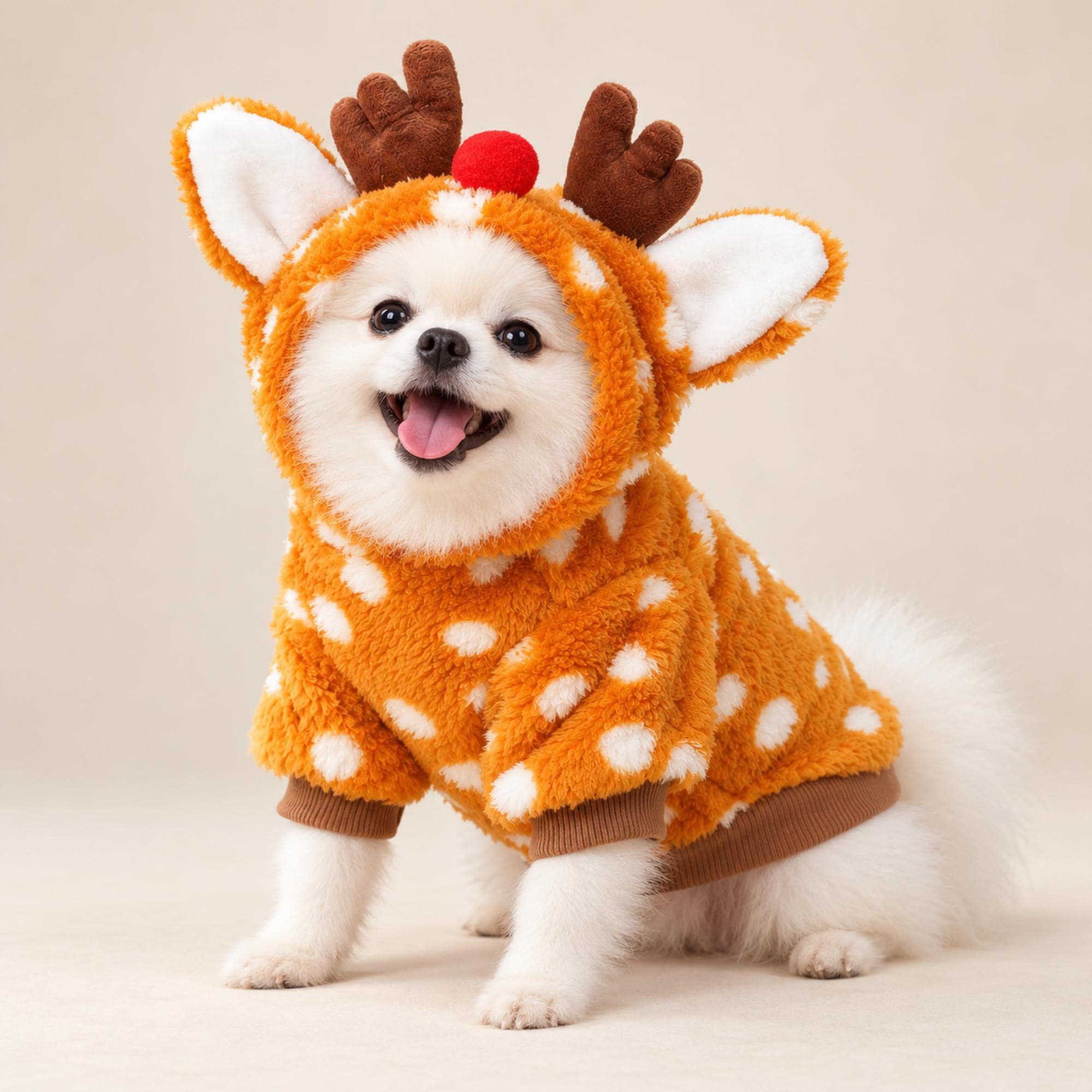 Reindeer Pet Costume, Christmas Plush Hoodie, Holiday Outfit for Cats and Dogs — gallery photo 1