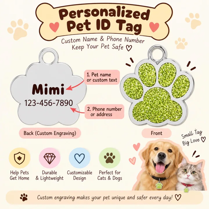 Personalized Glitter Paw Pet ID Tag — gallery photo 12