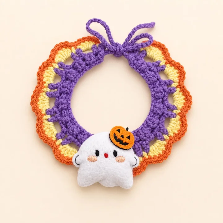 Ghost Crochet Halloween Pet Collar — gallery photo 2