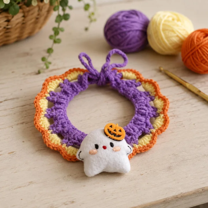 Ghost Crochet Halloween Pet Collar — gallery photo 4