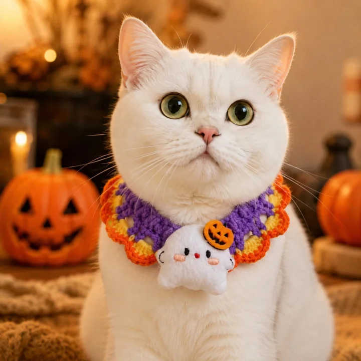 Ghost Crochet Halloween Pet Collar — gallery photo 5