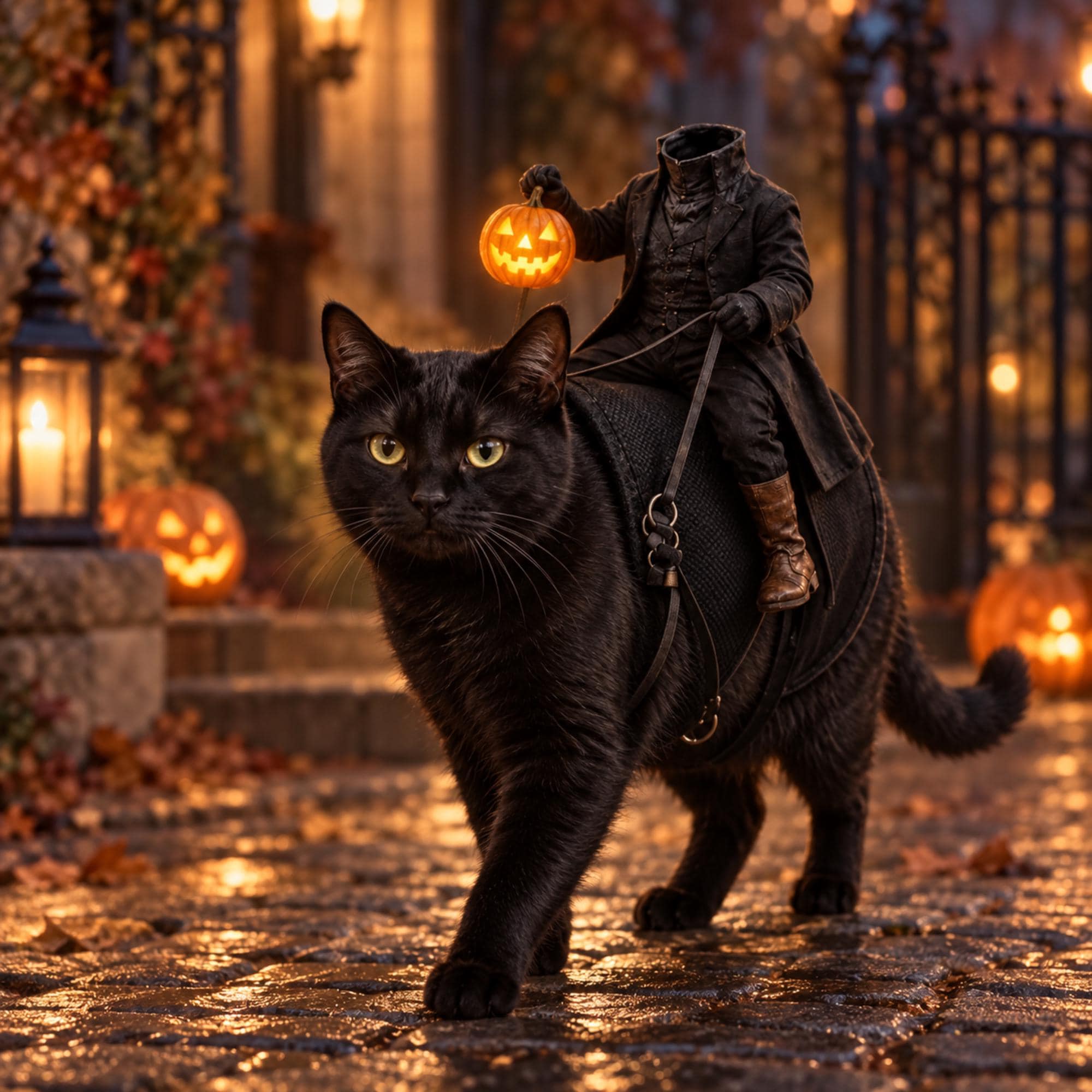 Headless Horseman Cat Costume, Pumpkin Rider Halloween Pet Outfit for Cats & Small Dogs